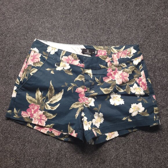 Volcom Shorts Black Floral Print Chino 2.5" Inseam Women's Size 24 - Picture 1 of 5
